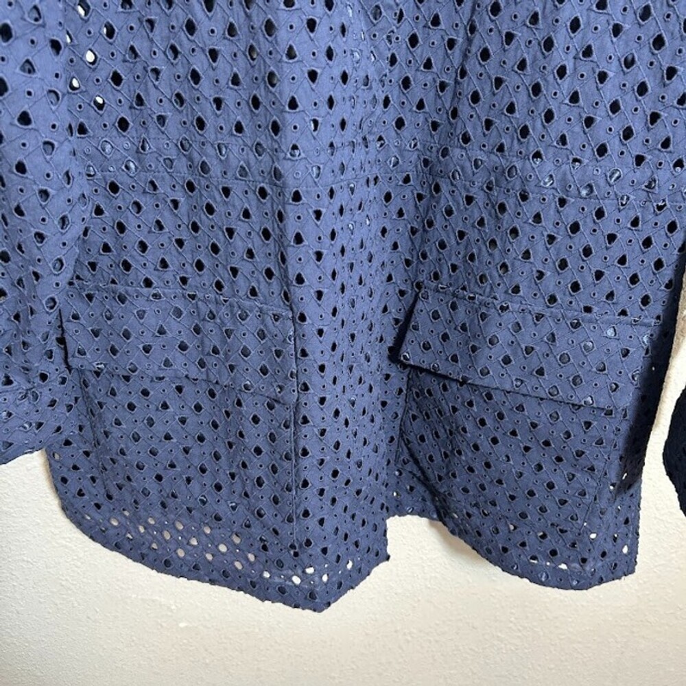 NEW Chico's Eyelet Jacket 3 US XL Navy Blue 100% Cotton Button Up Long Cinch NWT - Picture 6 of 11